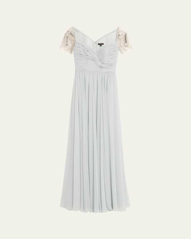 Pleated Chiffon Embellished Gown